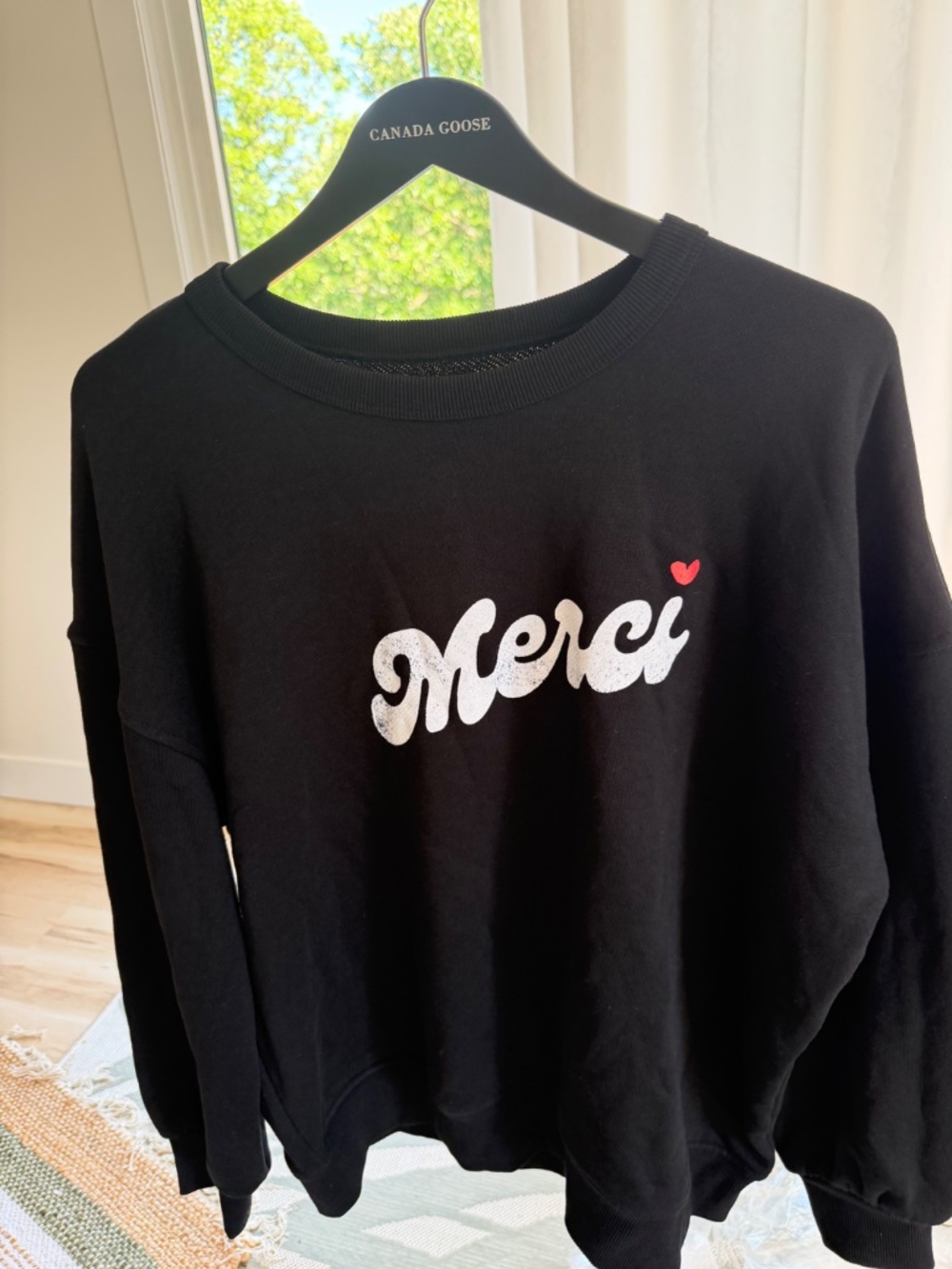 Chaser oversized graphic black light cotton sweatshirt- Merci ❤️ graphic . Nwt - Picture 5 of 6